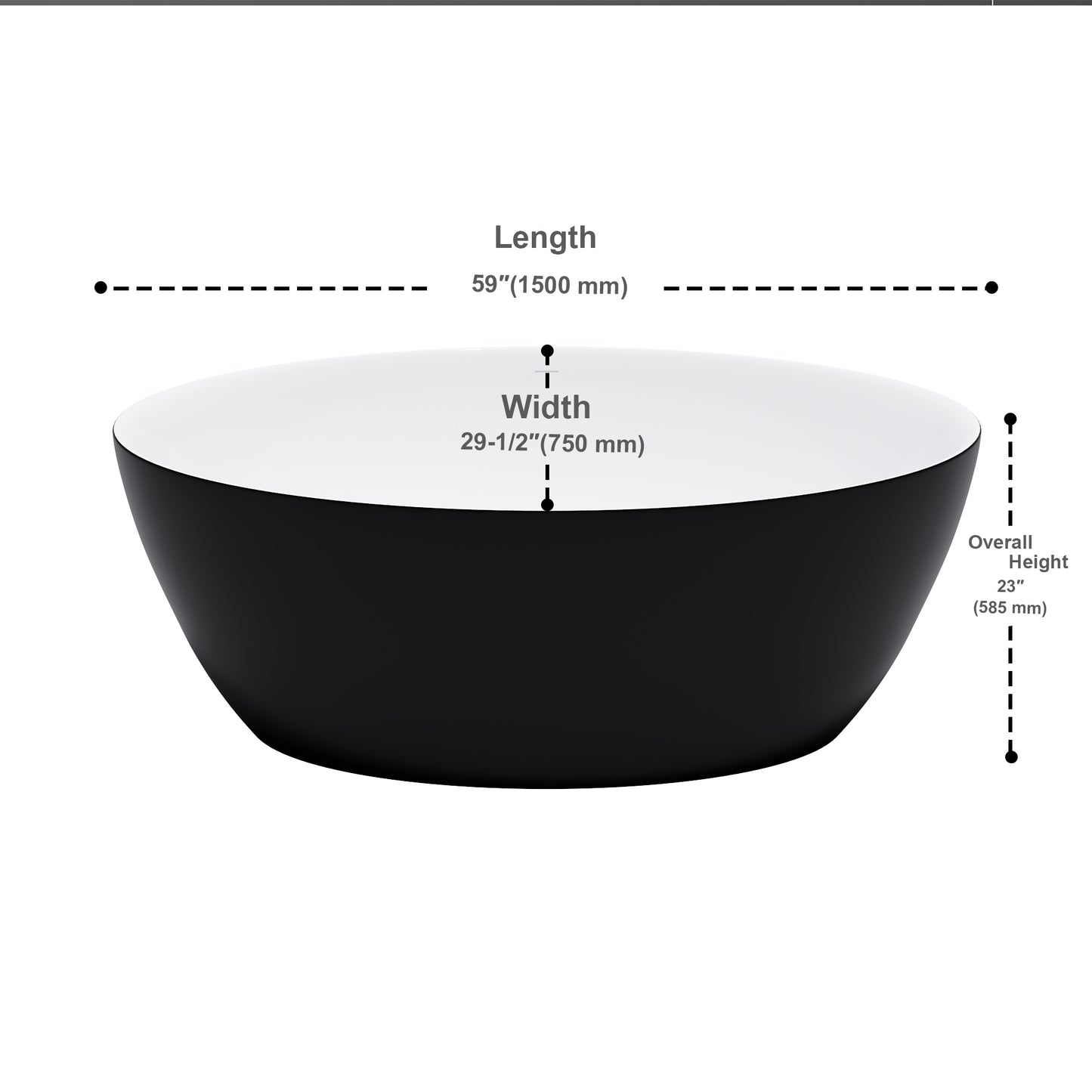 Freestanding Acrylic Oval Bathtub 59"x29.5" - Matte Black