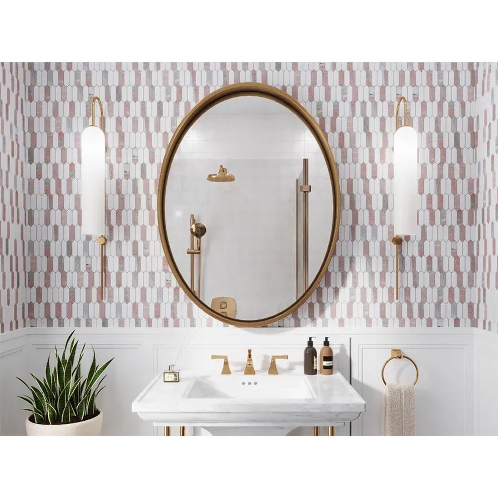 Vellora Rosé Thassos Picket Polished Natural Stone Mosaic Tile