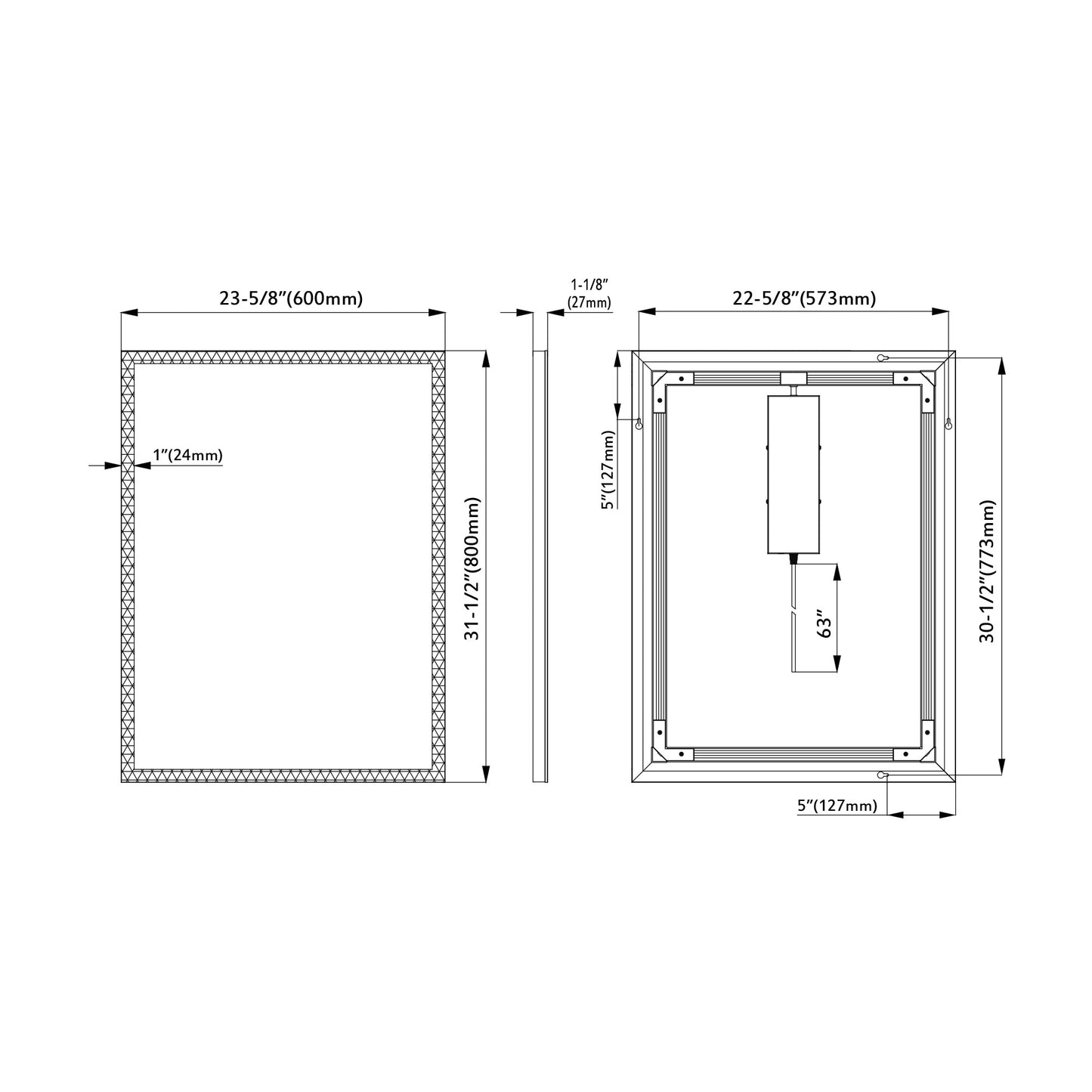 LED Bathroom Light Mirror 23-5/8"x31.5"