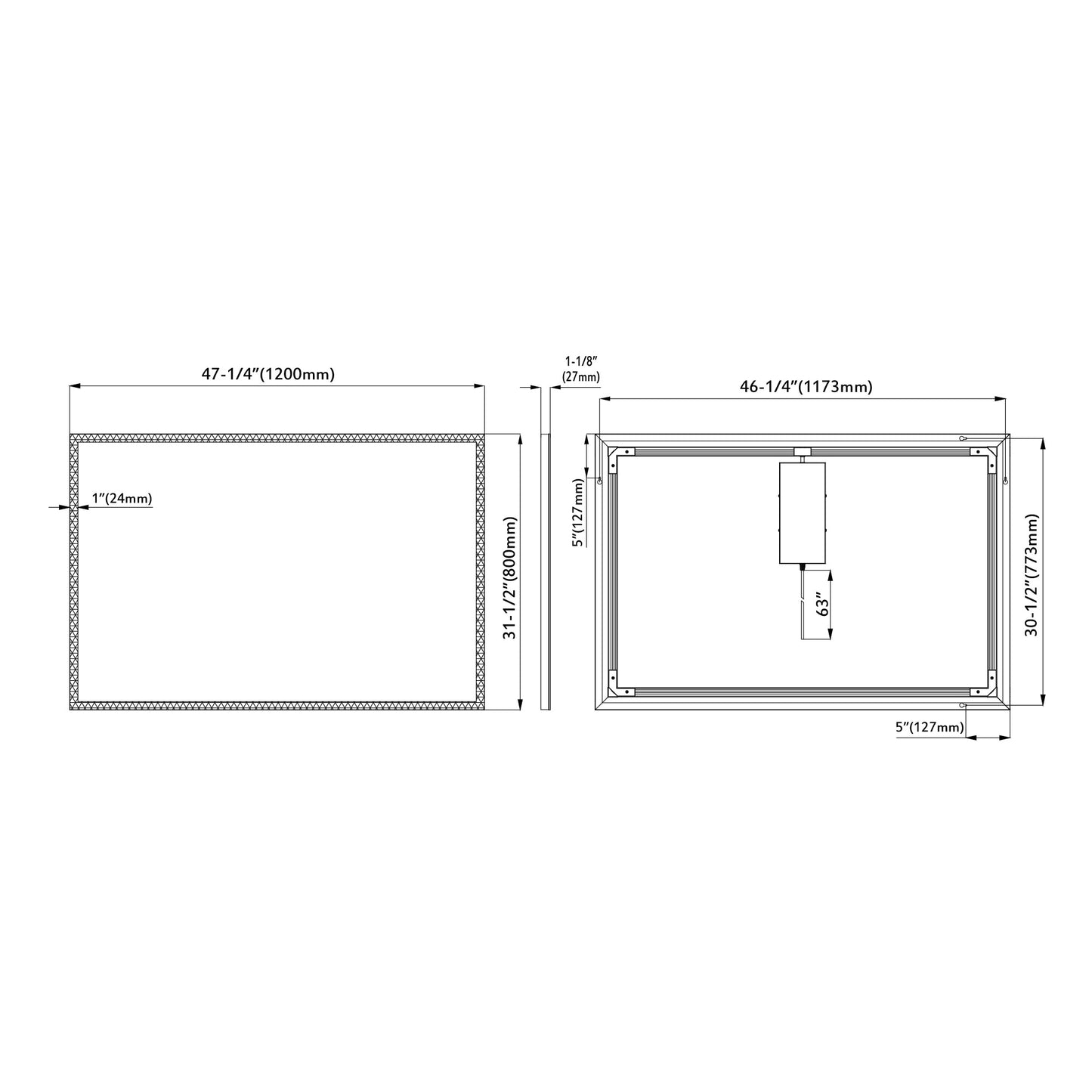 LED Bathroom Light Mirror 47-1/4"x31.5"