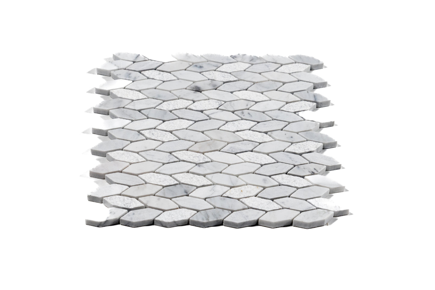 Carrara Super White Elongated Diamond Mosaic Matte