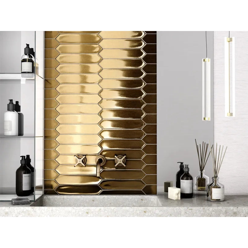 Gilded Point Gold 2" x 10" Glossy Picket Ceramic Tile