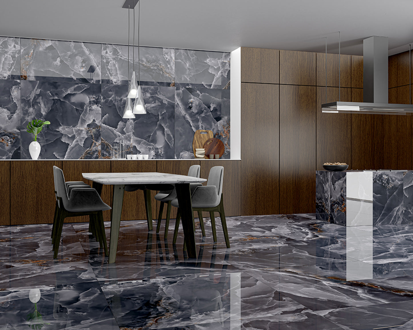 24x48 Onyx Navy Black polished porcelain tile