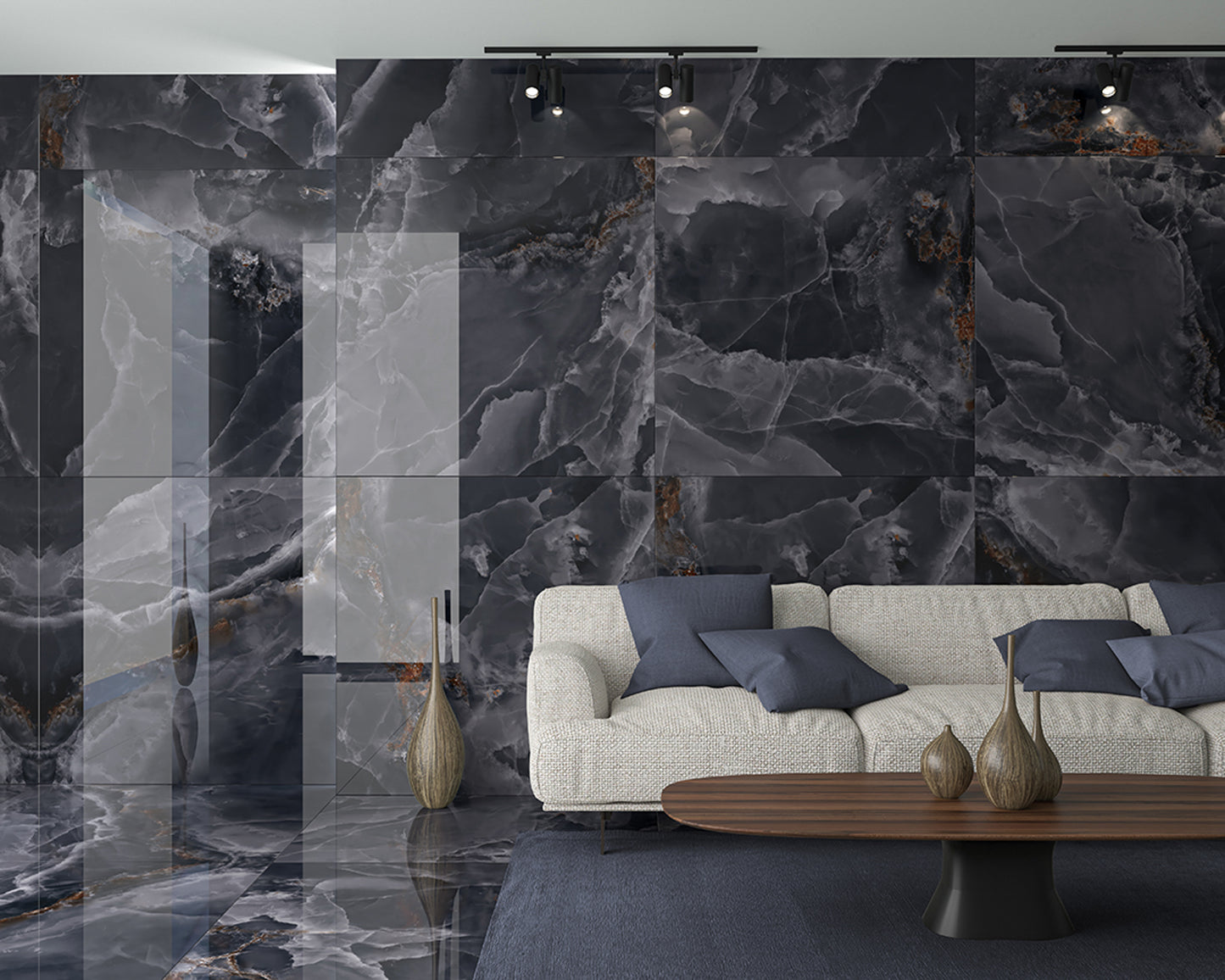 24x48 Onyx Navy Black polished porcelain tile