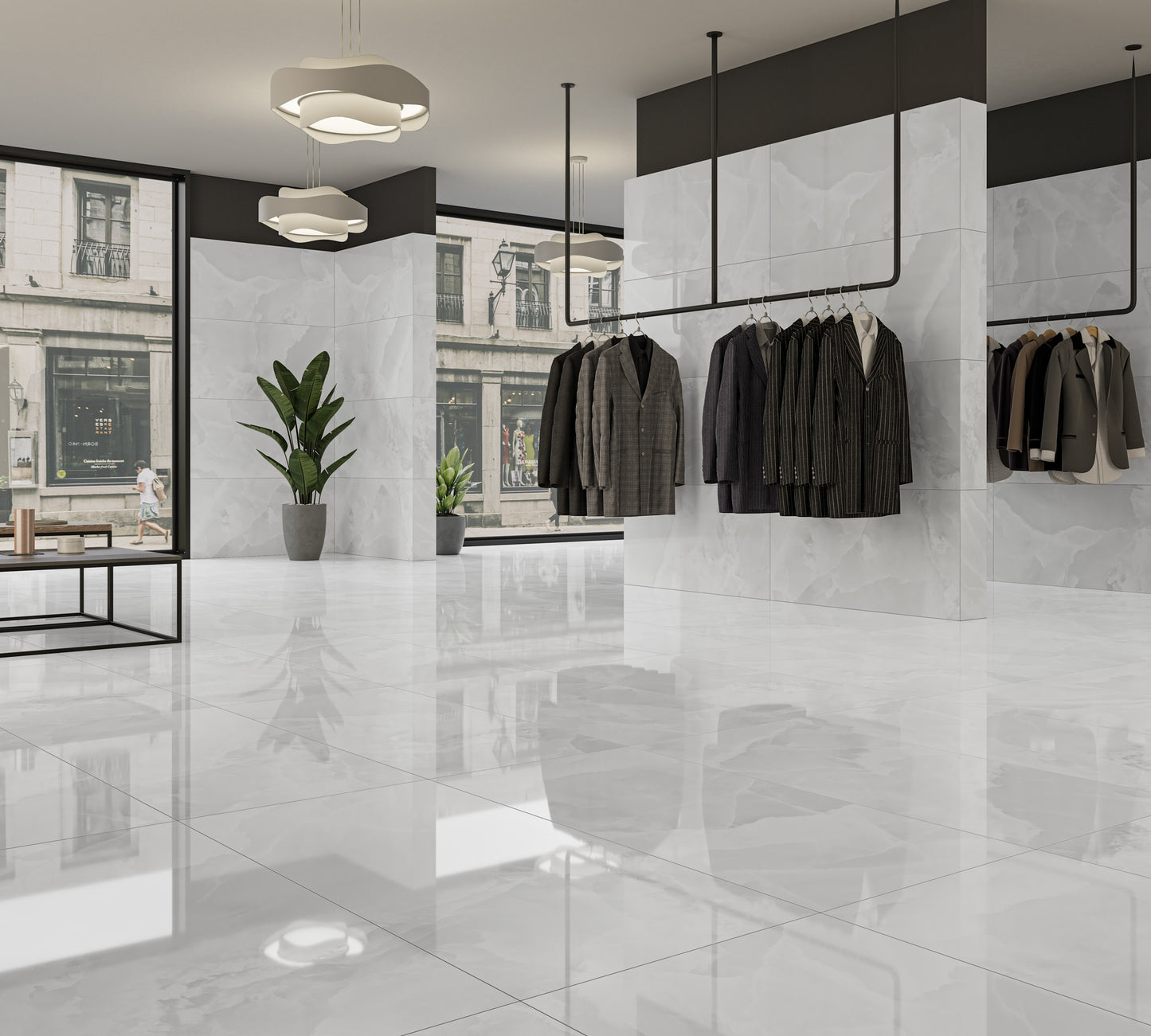 24x48 Onyx White polished porcelain tile