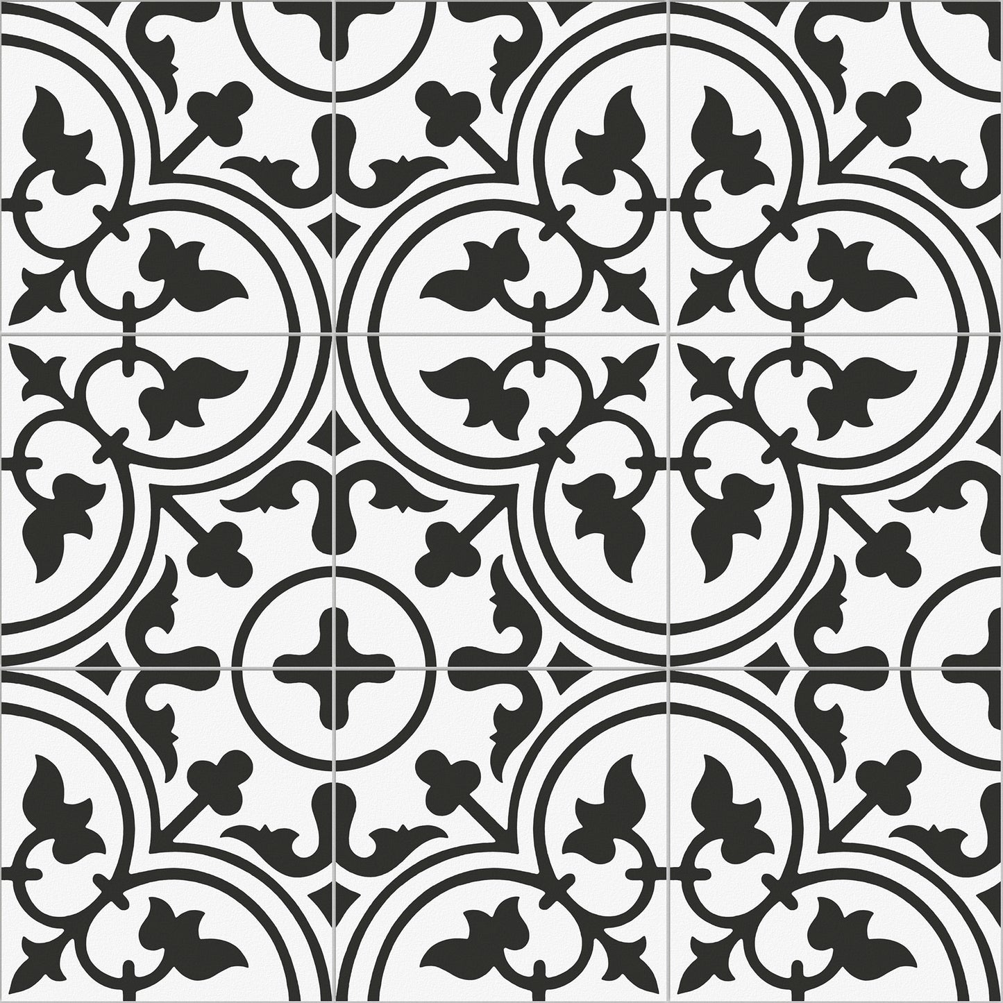 8x8 Black and White Bell porcelain tile - Industry Tile