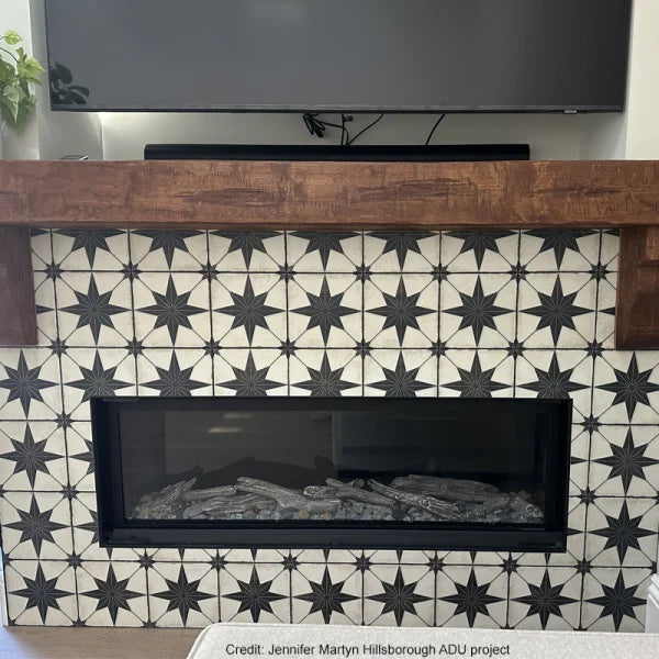 Heritage Star Noir 8" x 8" Black & White Matte Porcelain Tile