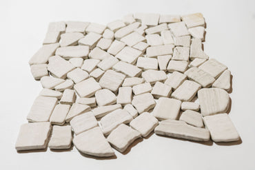 White Wooden Tumbled Marble Pebble Mosaic