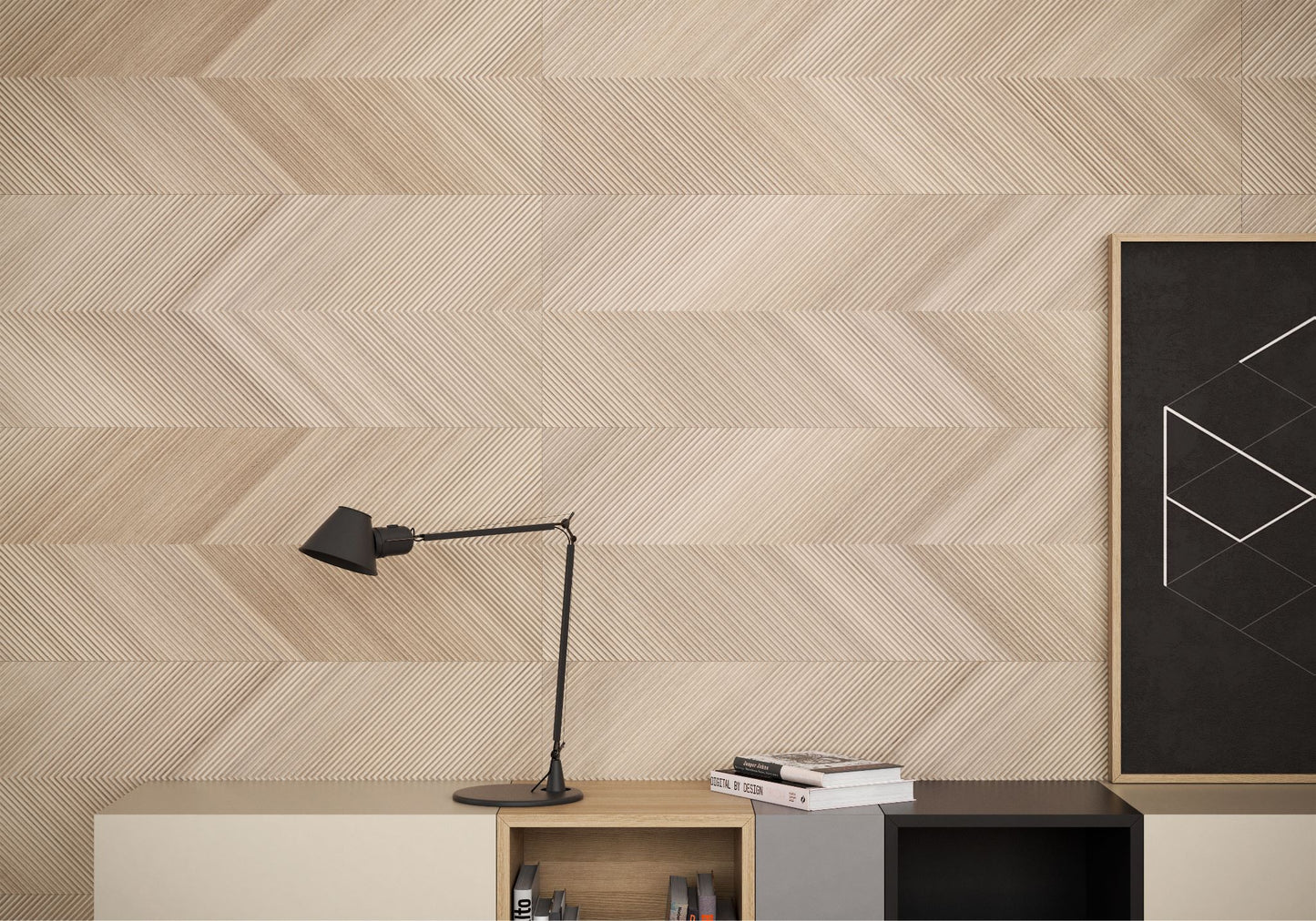 16x48 Wonderful V Shape Designer Wood Look Crema wall tile - Industry Tile