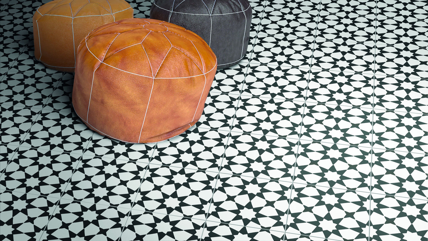 8x8 Black and White Nebula porcelain tile - Industry Tile