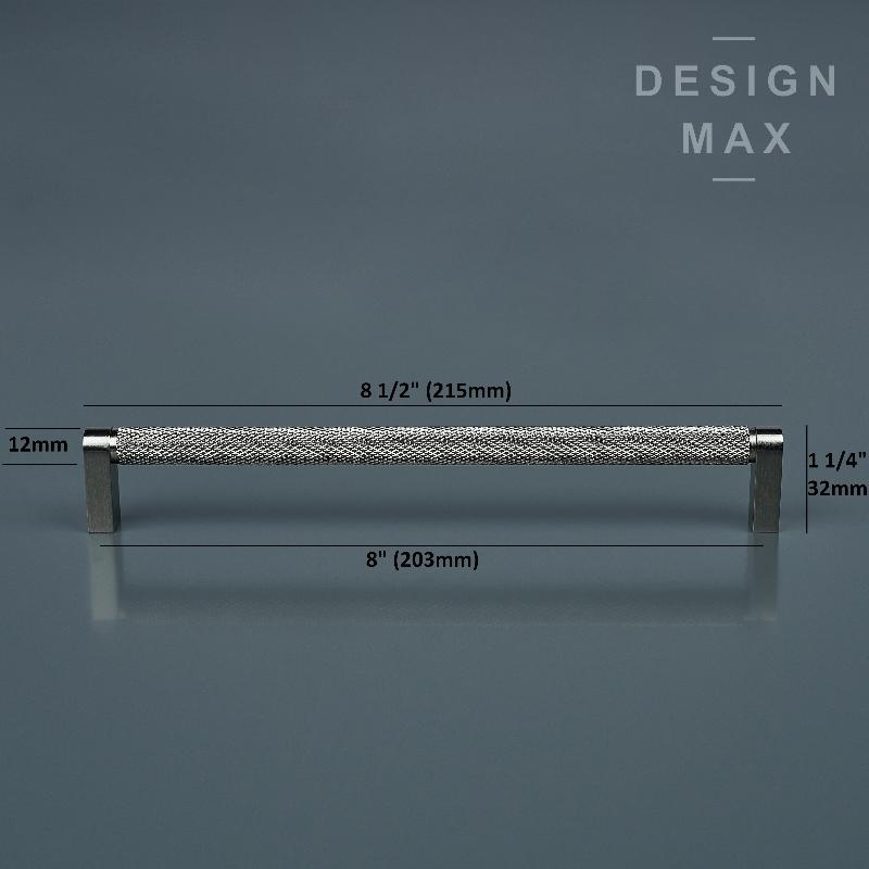 Knurled Satin Silver Solid Brass Cabinet Pull