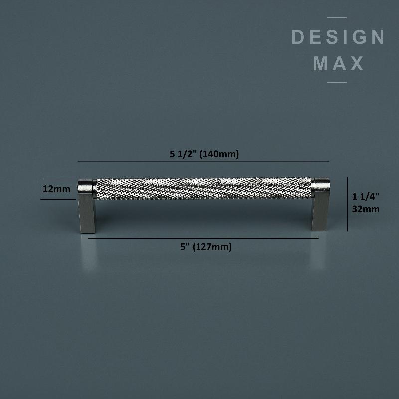 Knurled Satin Silver Solid Brass Cabinet Pull