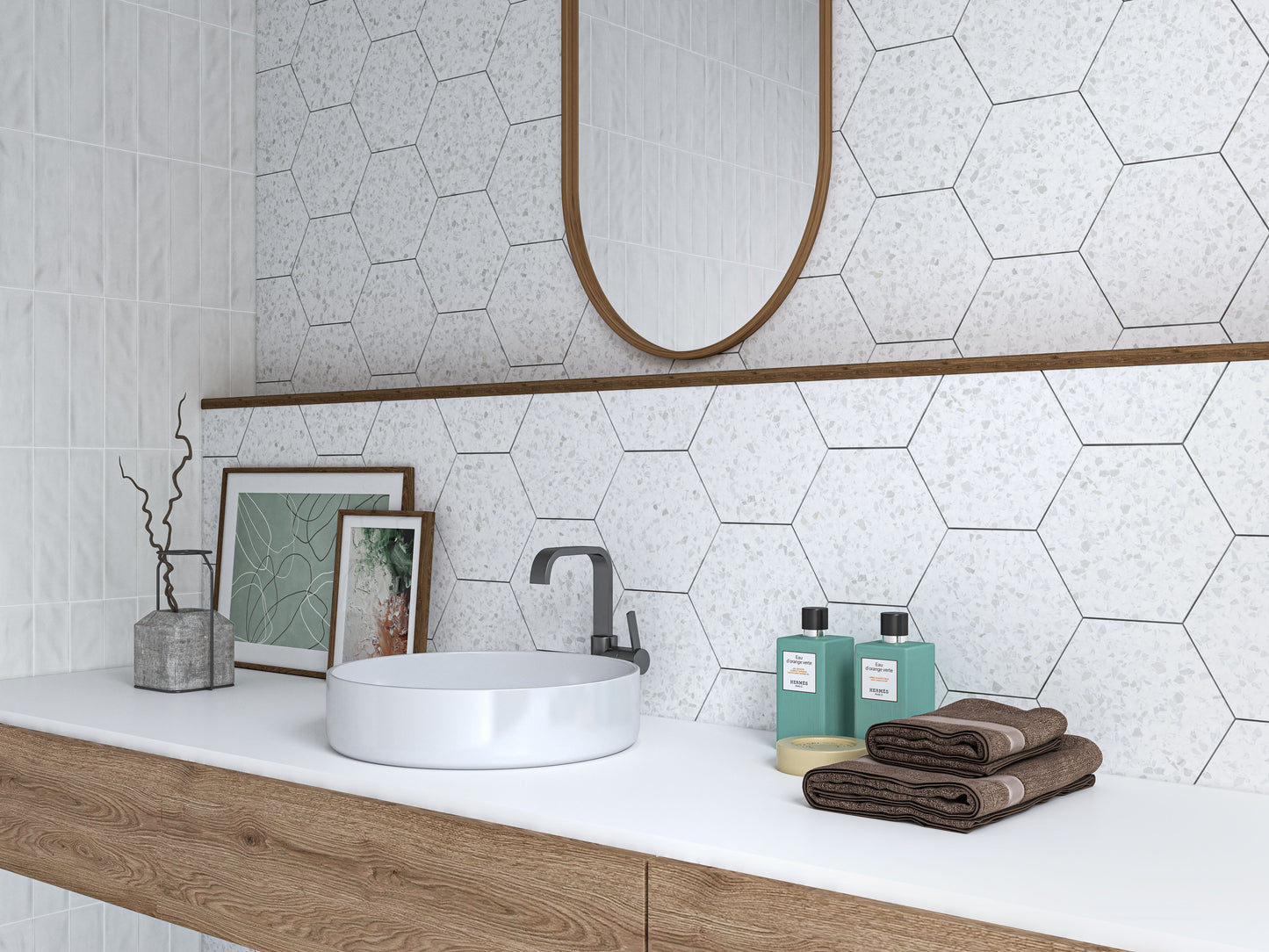 8x10 Hexagon Spark White porcelain tile - Industry Tile