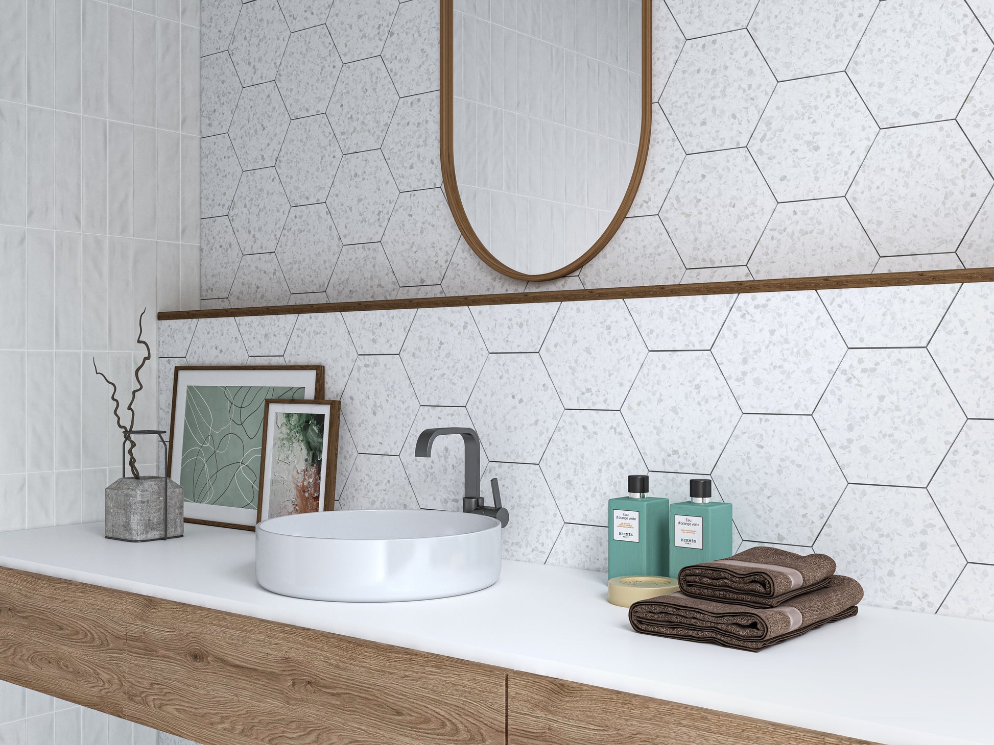 8x10 Hexagon Spark White porcelain tile - Industry Tile