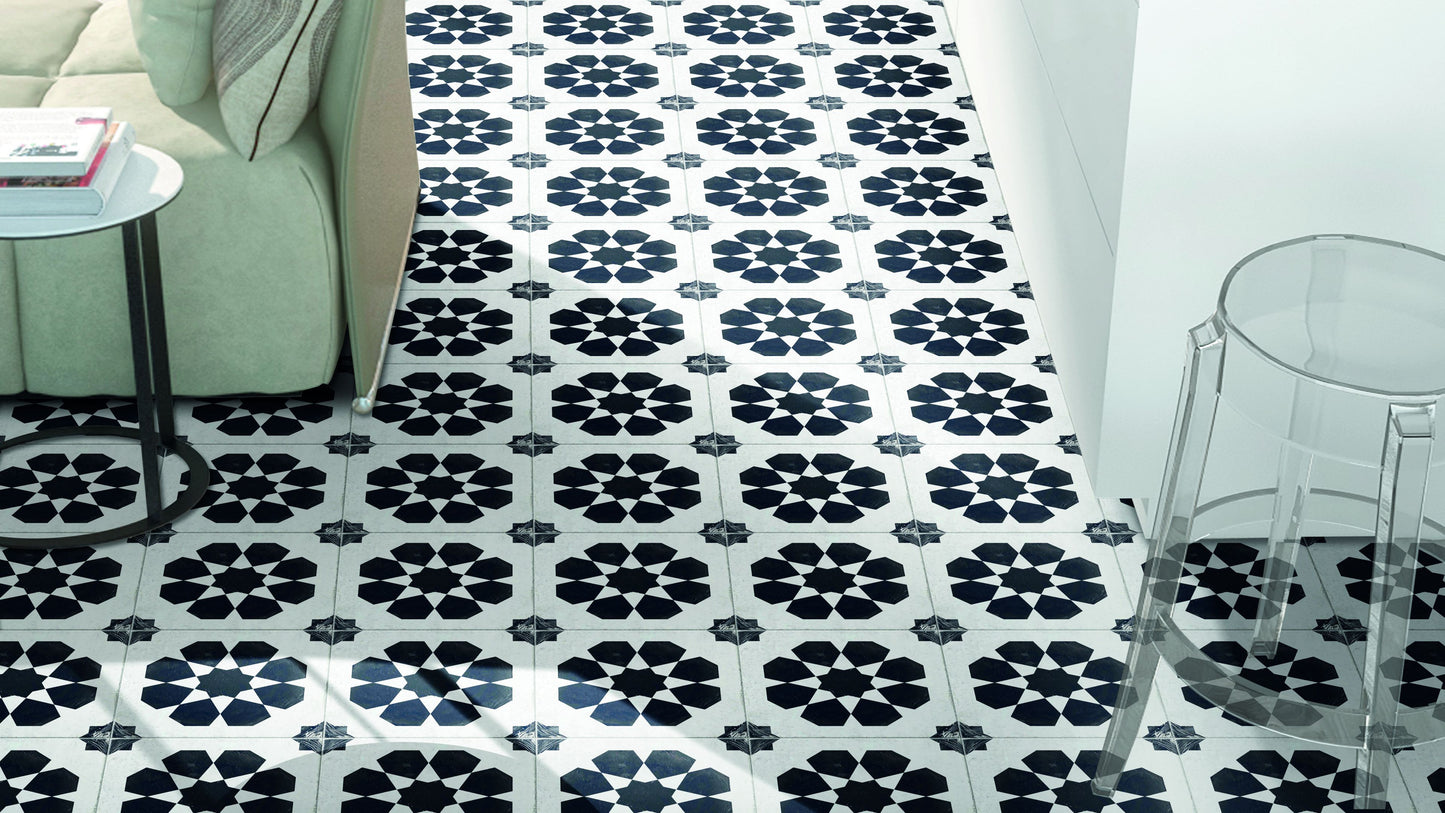 8x8 Black and White Distressed Cyclone porcelain tile - Industry Tile