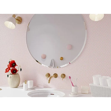 Penny Round Pink Glossy Porcelain Tile Mosaic - Tilevanity.com