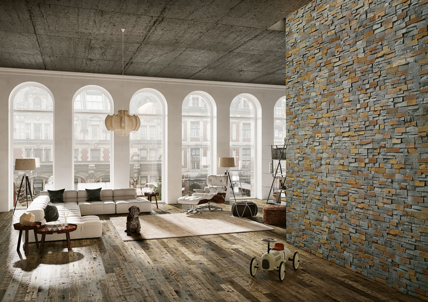 Royal Carbon Cement Ledger Stone Wall - Industry Tile
