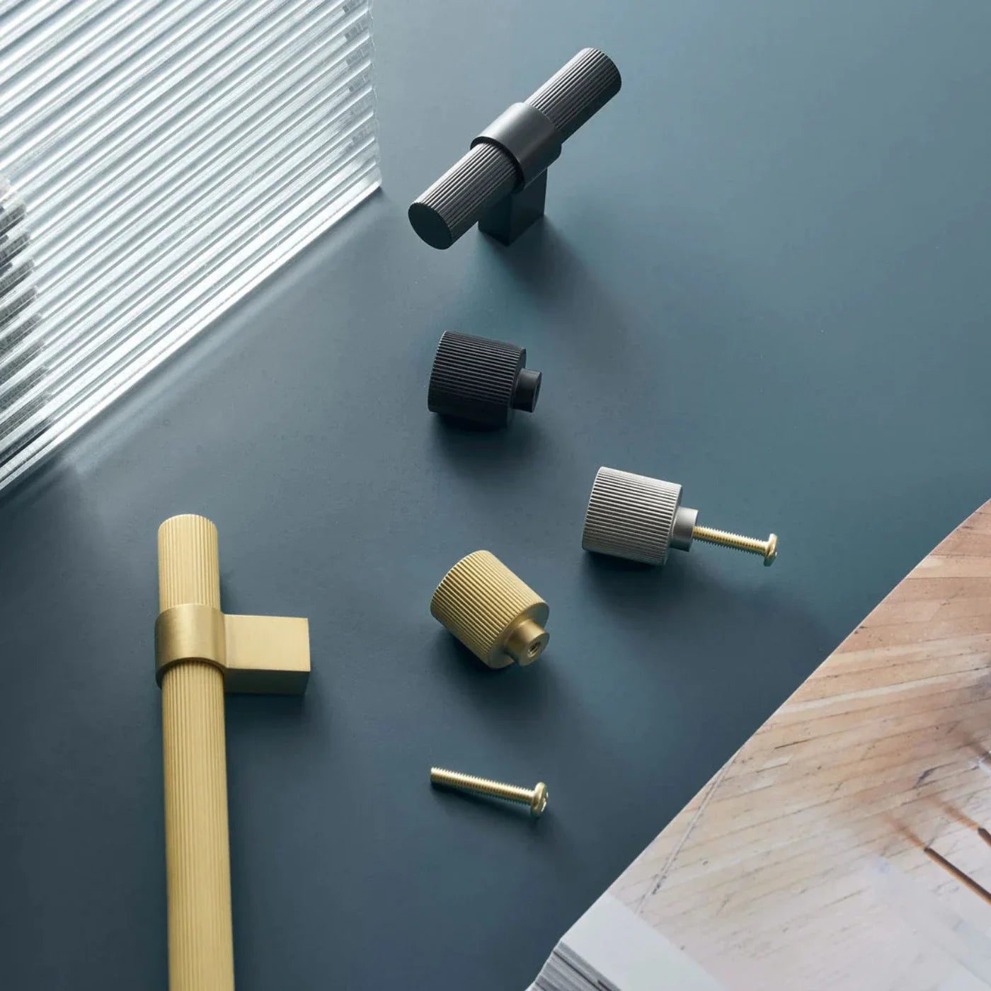 Ribbed Solid Brass Cabinet Knob and Pull