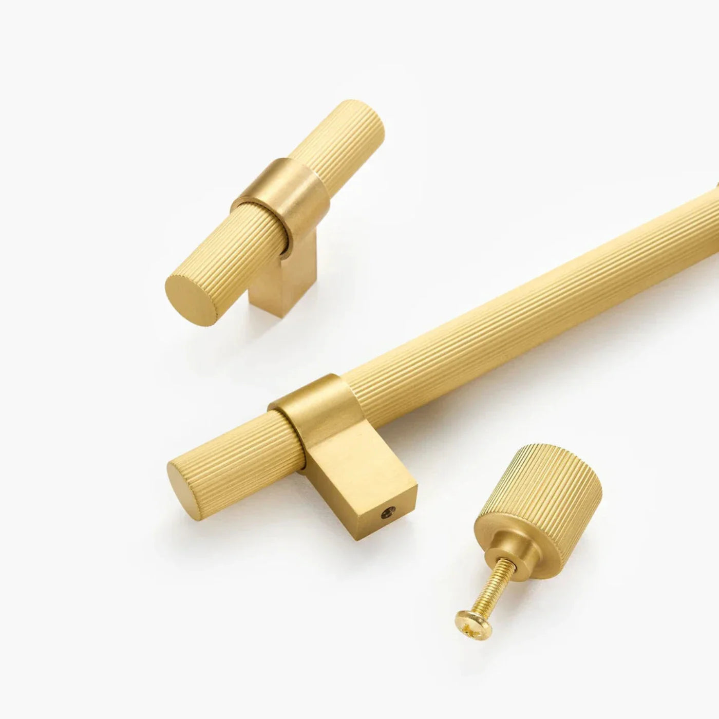 Ribbed Solid Brass Cabinet Knob and Pull