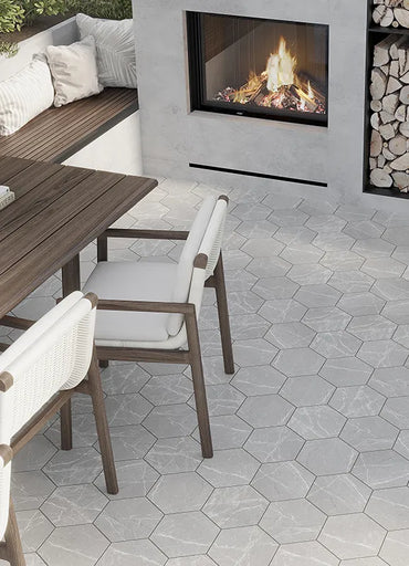 Marble Pietra Gray Matte Hexagon Porcelain Tile 8" × 9"