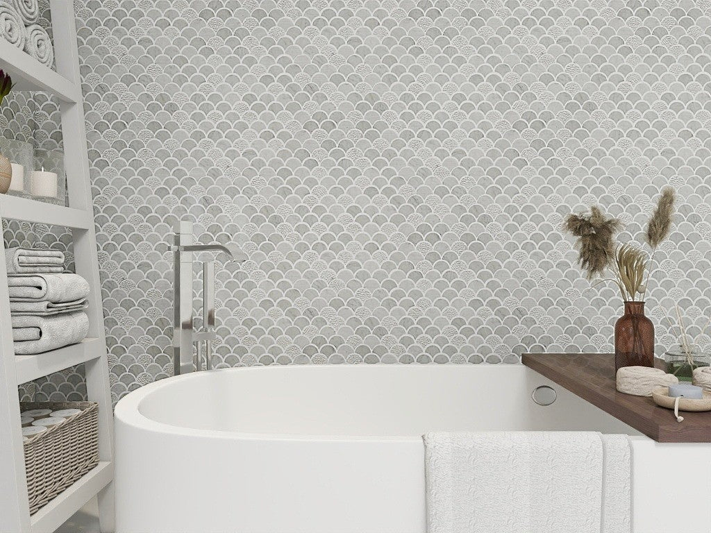 Carrara Super White Fan Mosaic Matte