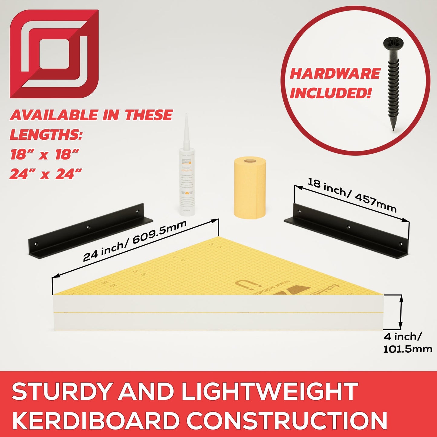The Original™ Floating Corner Shower Bench Kit™ with Orange XPS Waterproof Board