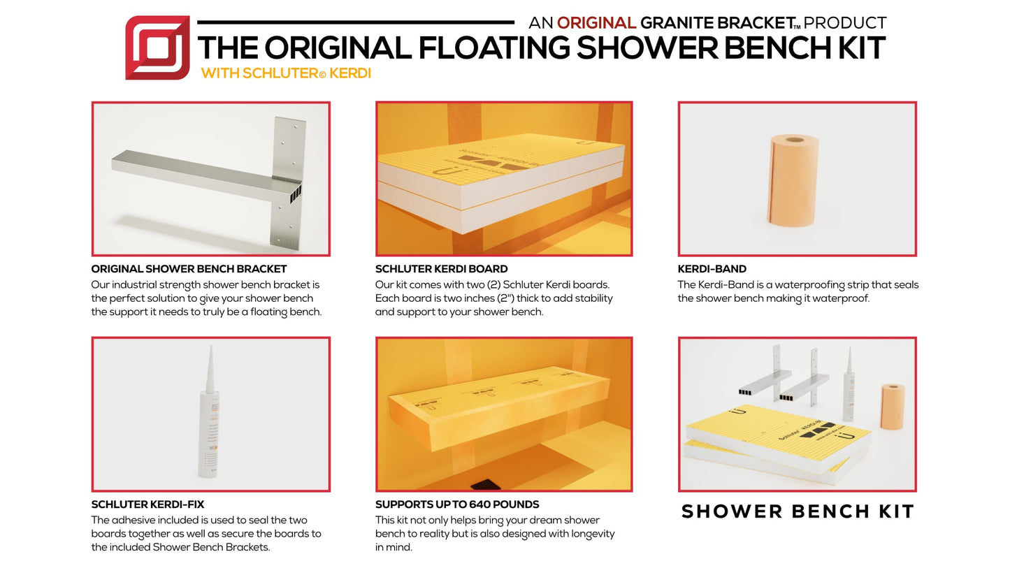The Original™ Floating Shower Bench Kit™ with Orange XPS Waterproof Board & Original Shower Bench Bracket®