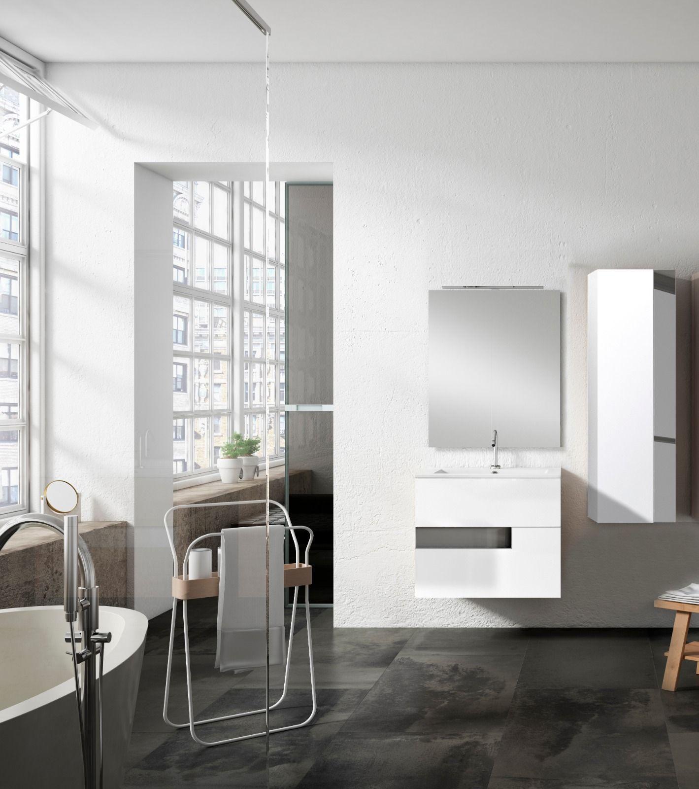 Vision White w/ Gray 24" W x 18" D Bath Vanity with White Ceramic Vanity Top and Sink - Industry Tile