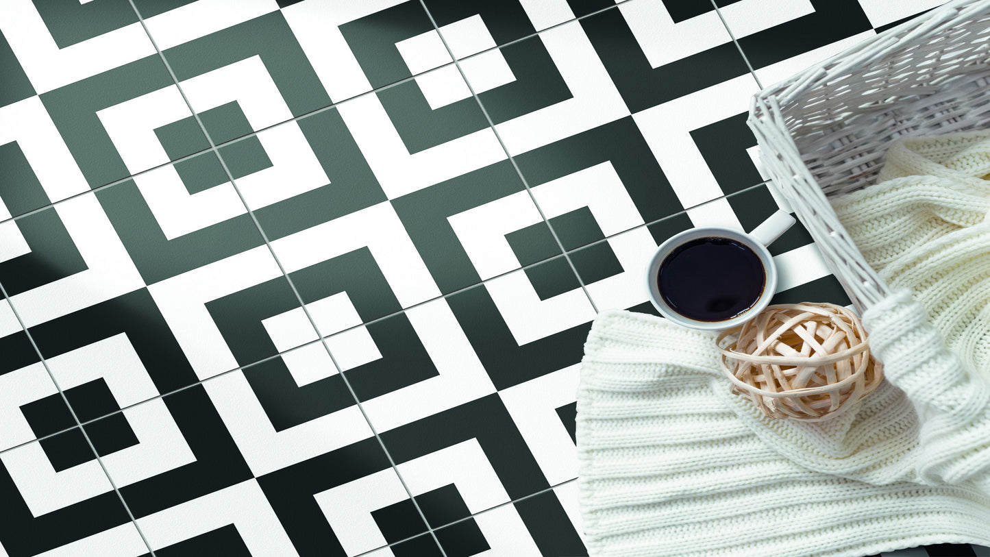 8x8 Black and White Square porcelain tile - Industry Tile