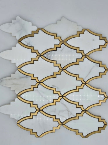 Industry Tile Natural Stone w Gold Trim Waterjet Mosaic ( 5 pc per case) 2555