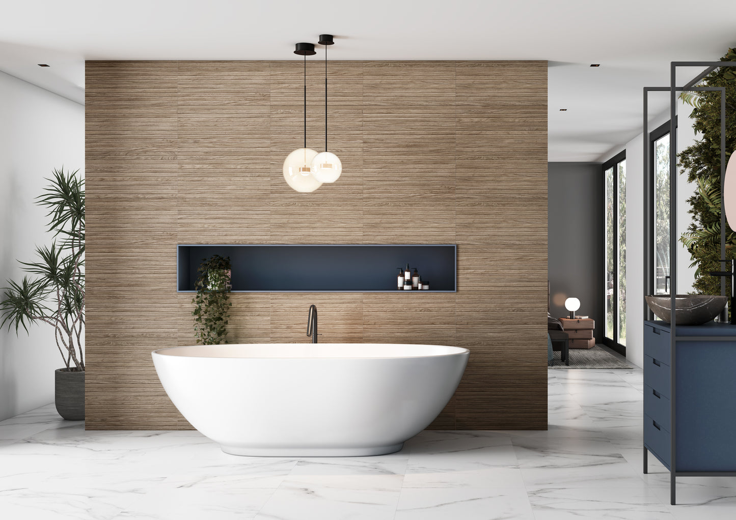 12x24 Wood Panel 3D design wall tile - Nogal - Industry Tile