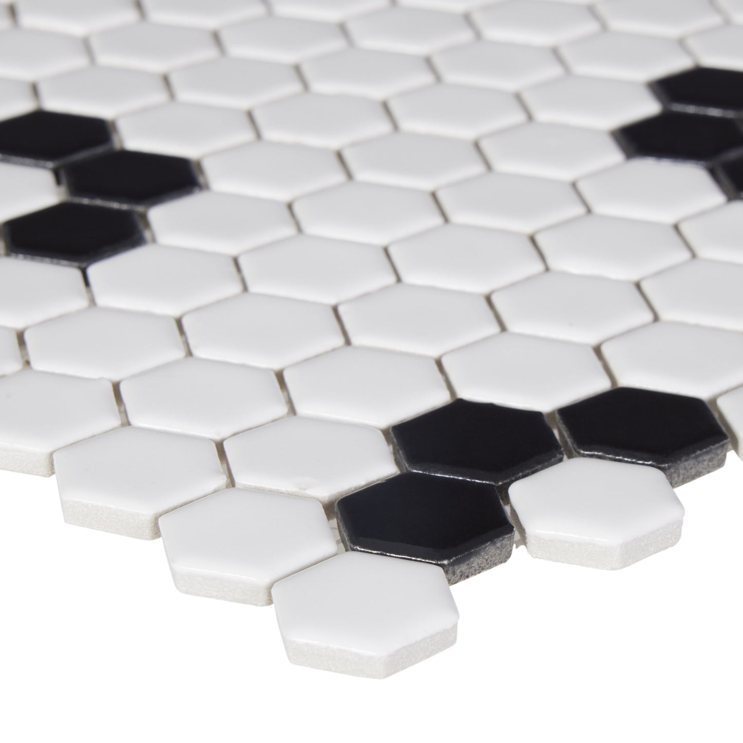 Blossom Hex White w/ Black 1-Inch Flower Mosaic Tile - 20 pcs per case - Industry Tile