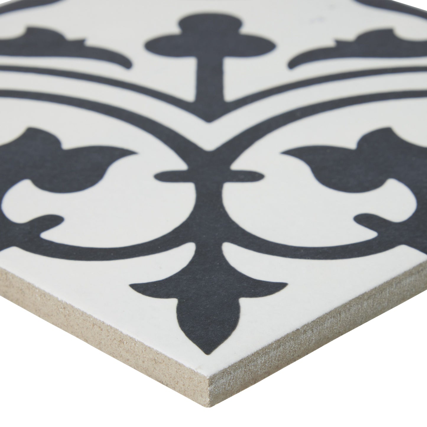 8x8 Black and White Bell porcelain tile - Industry Tile