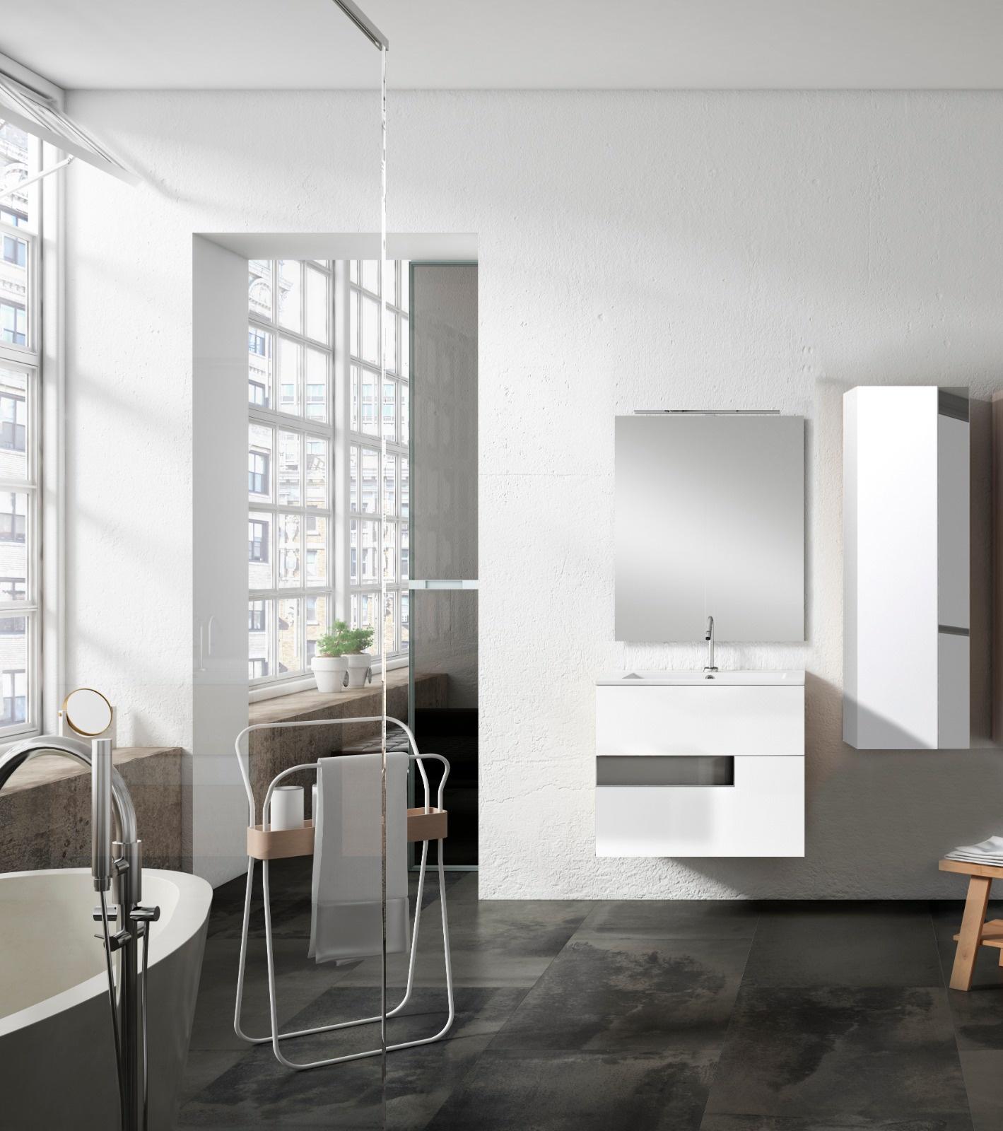 Vision White w/ Gray 24" W x 18" D Bath Vanity with White Ceramic Vanity Top and Sink - Industry Tile