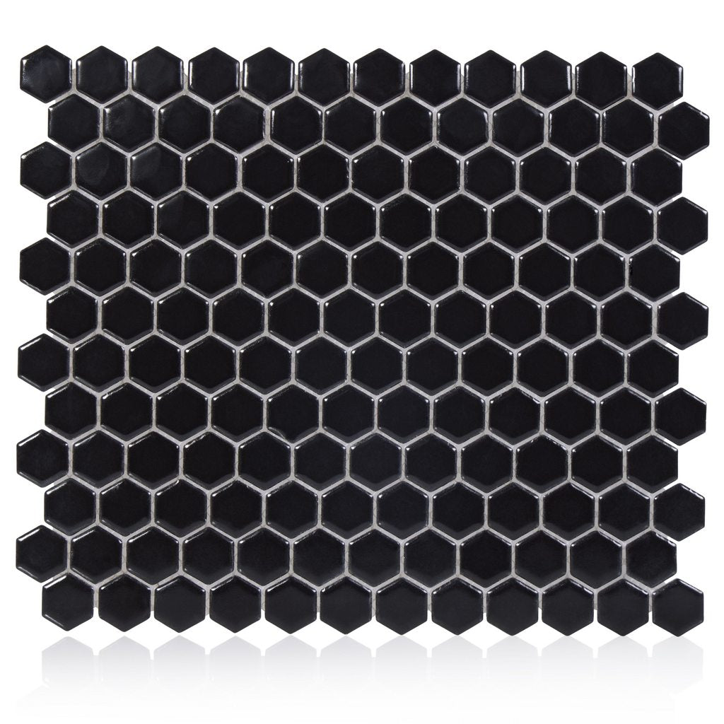 Hexagon Black 1-Inch Matte Mosaic Tile - 20 pcs per case - Industry Tile