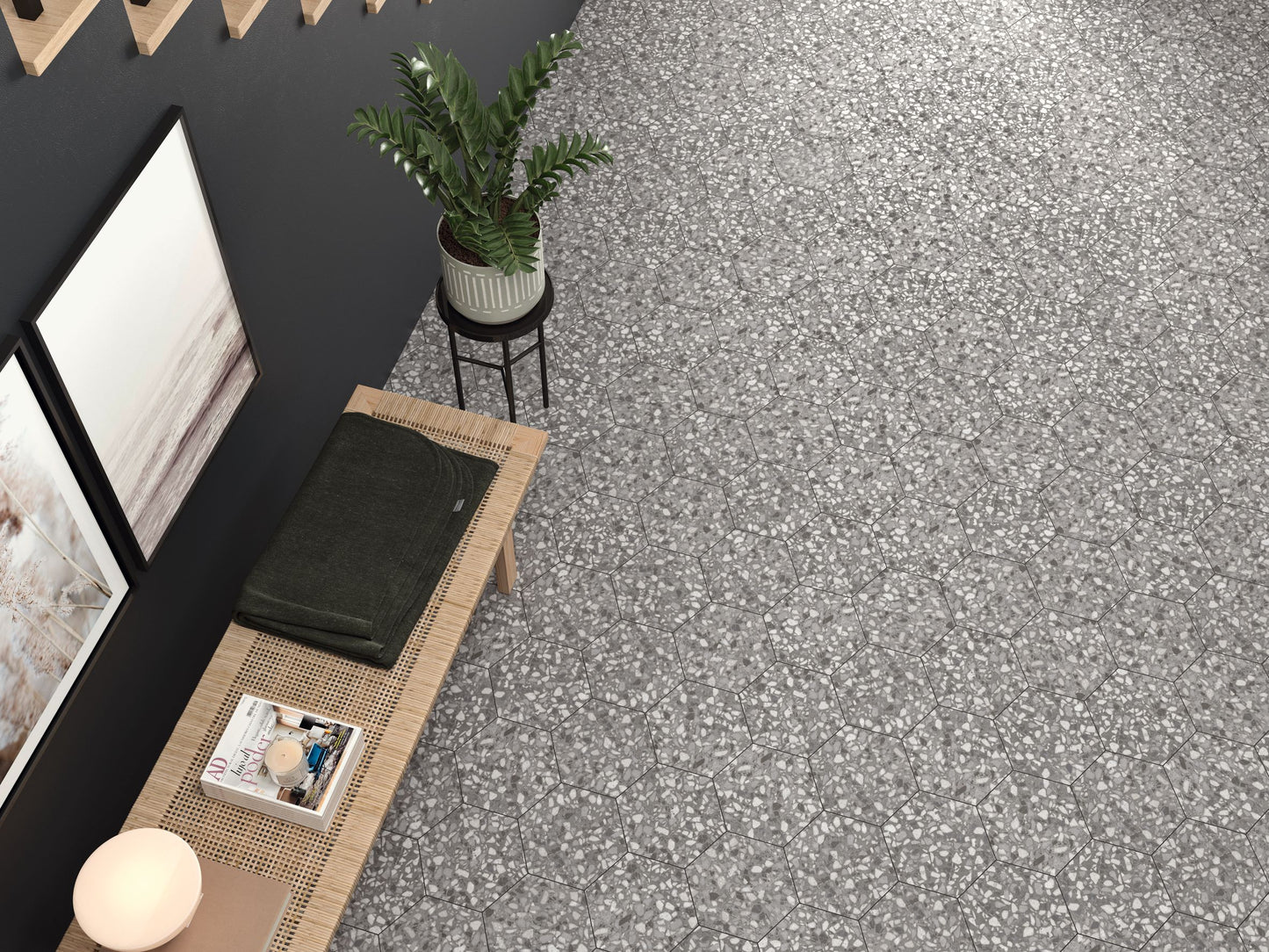 9x10 Hexagon Gray Terrazzo porcelain tile - Industry Tile
