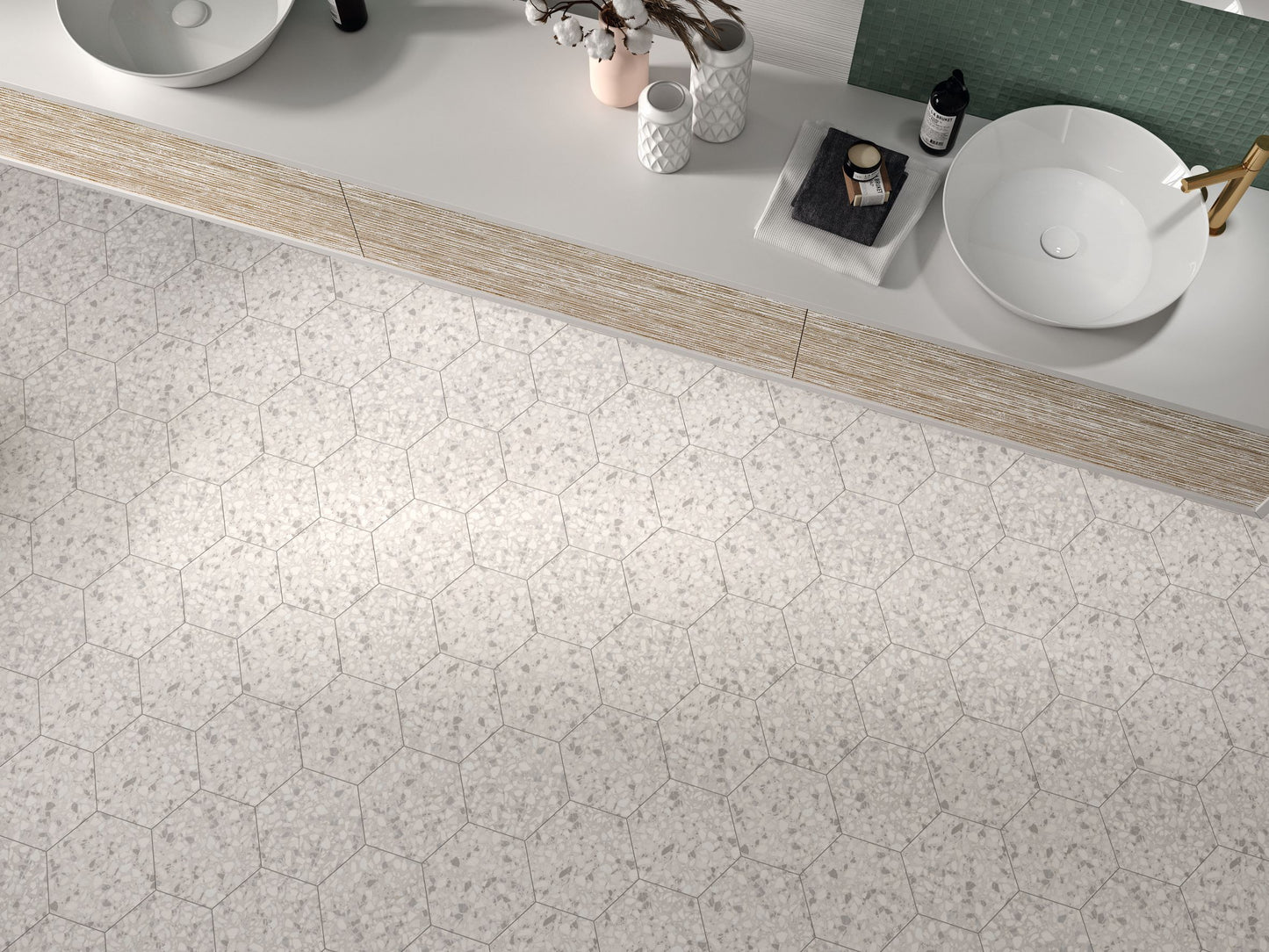 9x10 Hexagon White Terrazzo porcelain tile - Industry Tile