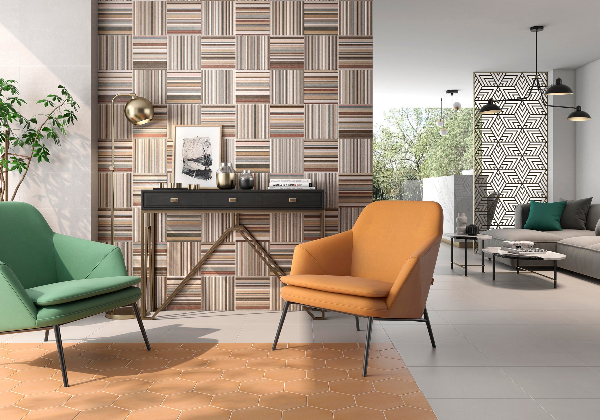 7.8x9 Tribeca Hexagon Mustard porcelain tile - Industry Tile