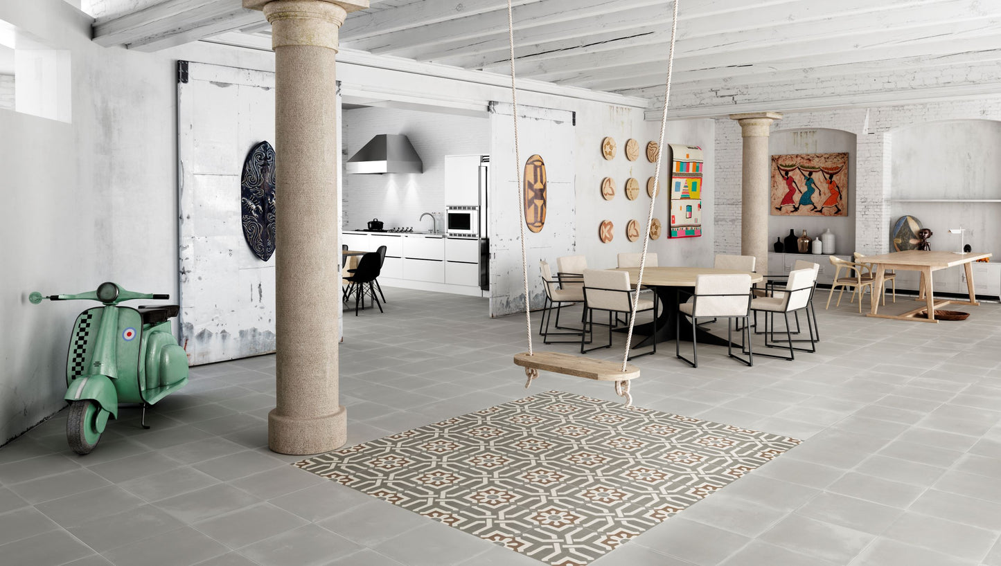 11.71x11.71 Encaustic Grey Porcelain tile - Industry Tile