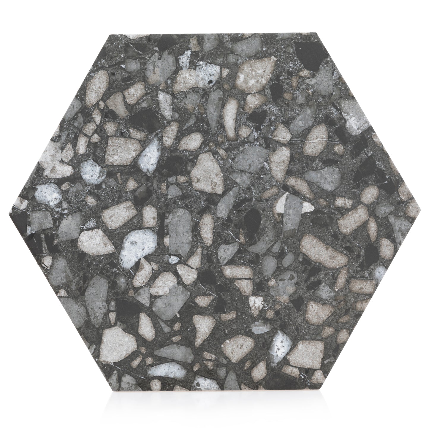 9x10 Hexagon Black Terazzo porcelain tile - Industry Tile
