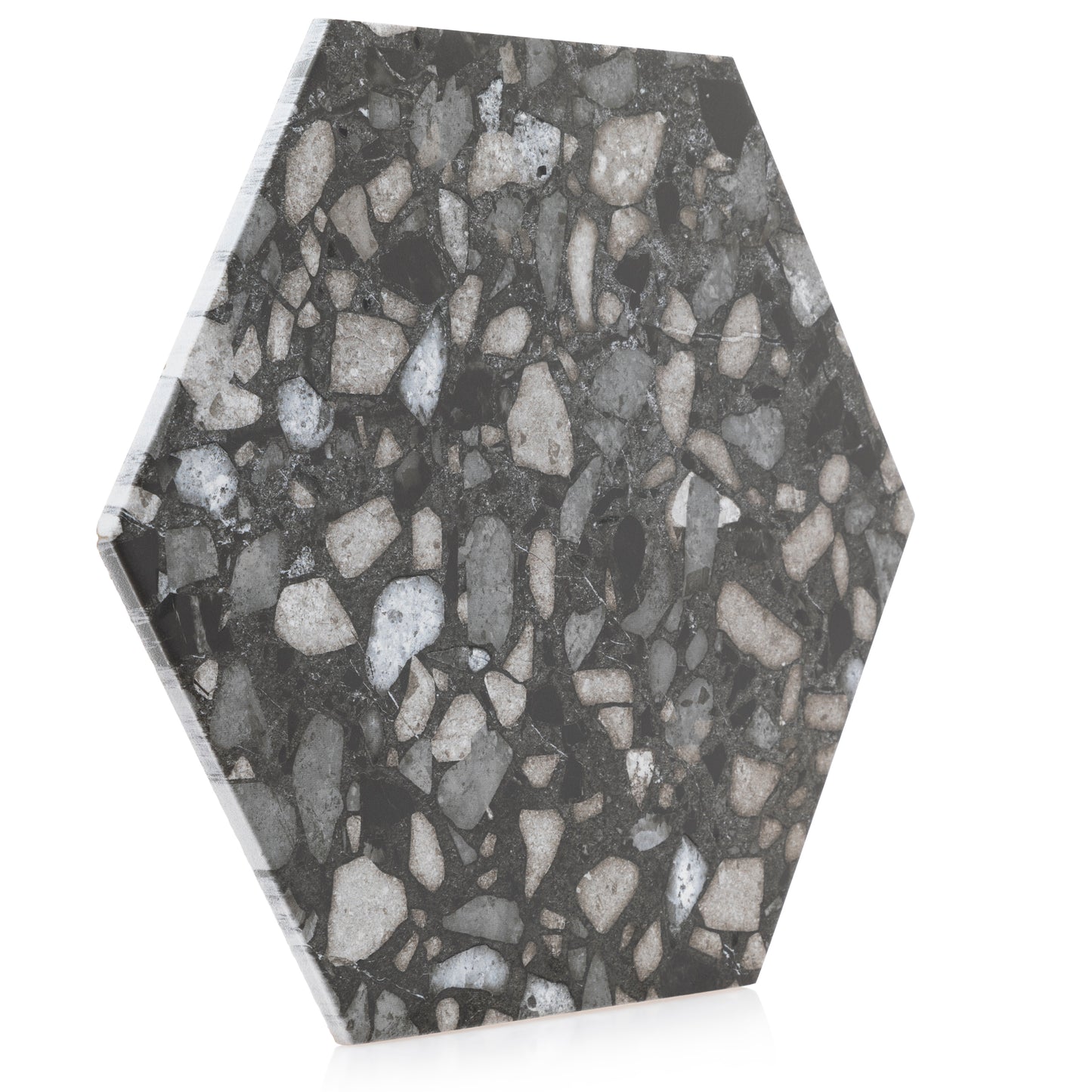 9x10 Hexagon Black Terazzo porcelain tile - Industry Tile