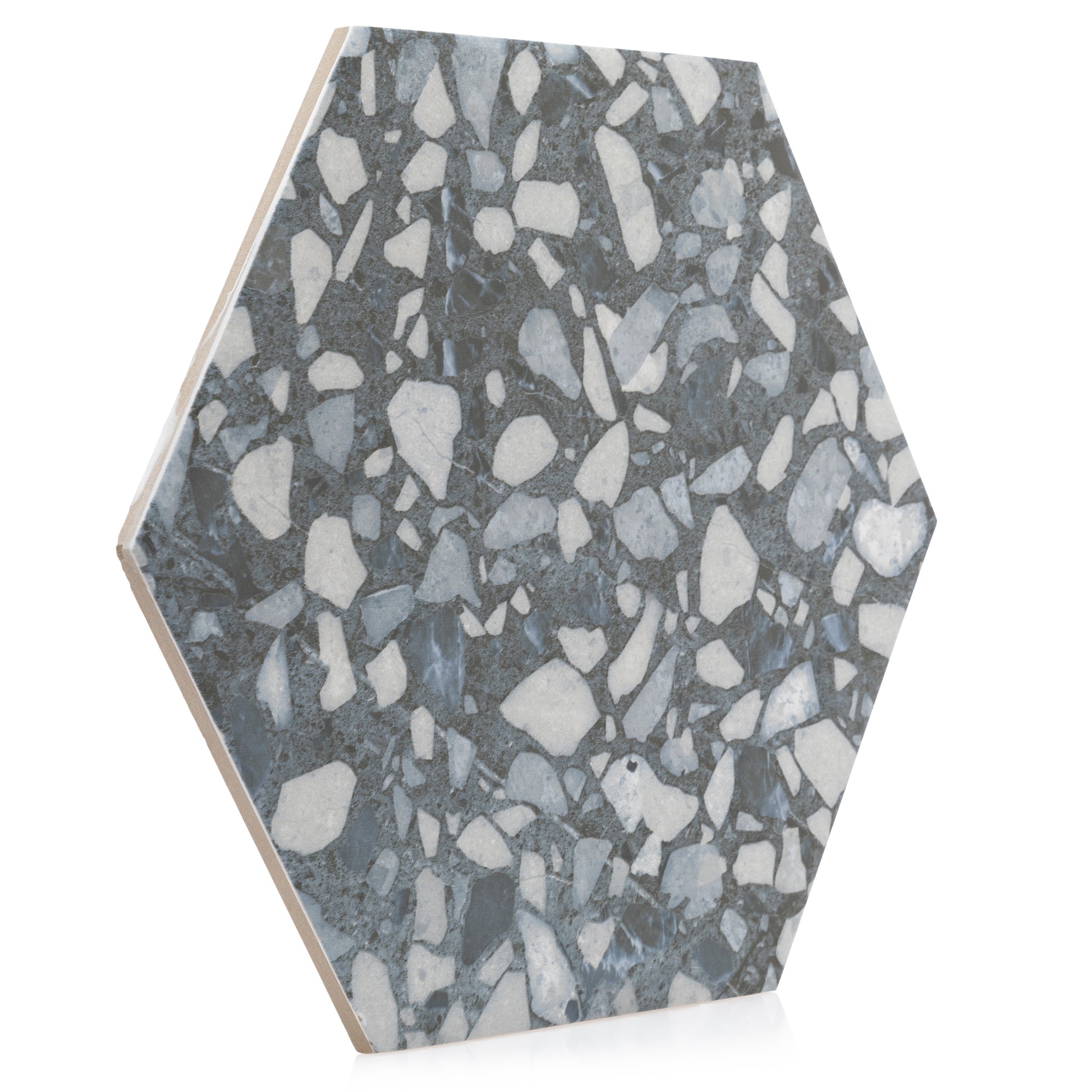 9x10 Hexagon Blue Terrazzo porcelain tile - Industry Tile