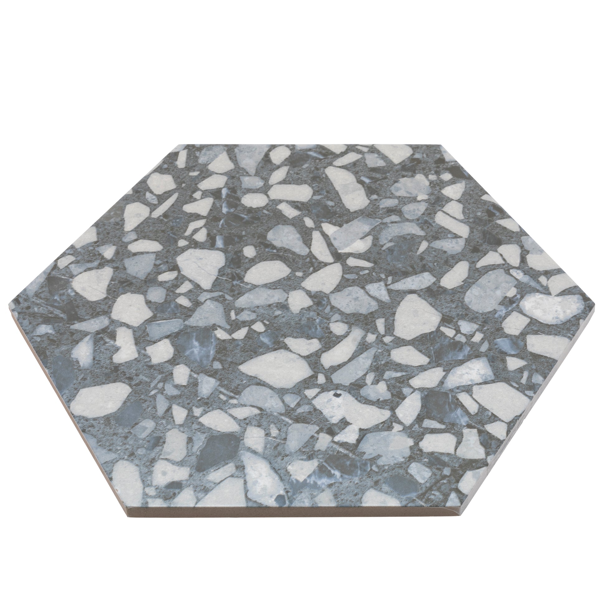 9x10 Hexagon Blue Terrazzo porcelain tile - Industry Tile