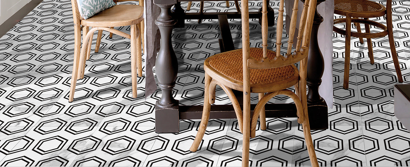 9x9 Charmed Statuario Hexa Pattern porcelain tile - Industry Tile
