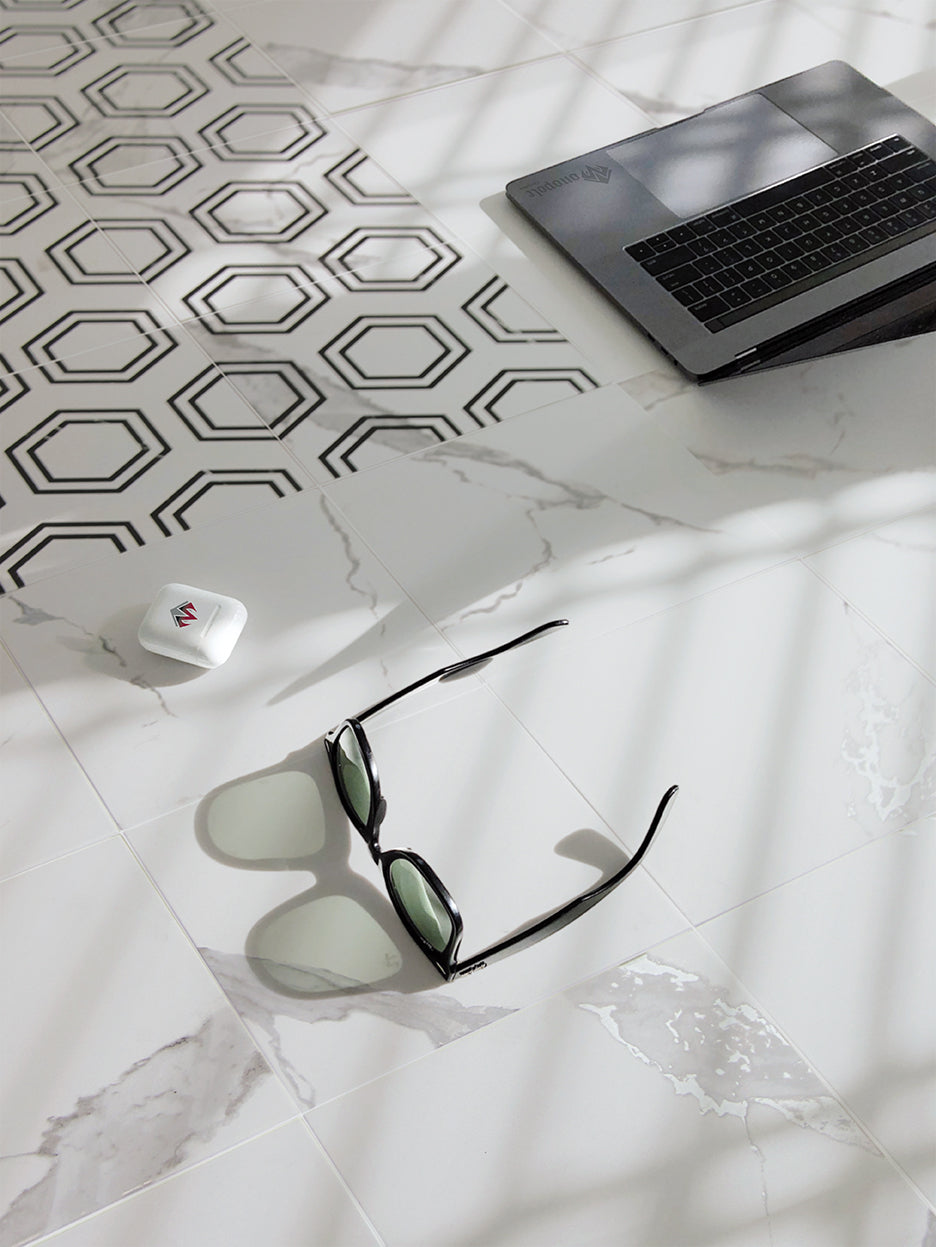 9x9 Charmed Statuario Hexa Pattern porcelain tile - Industry Tile