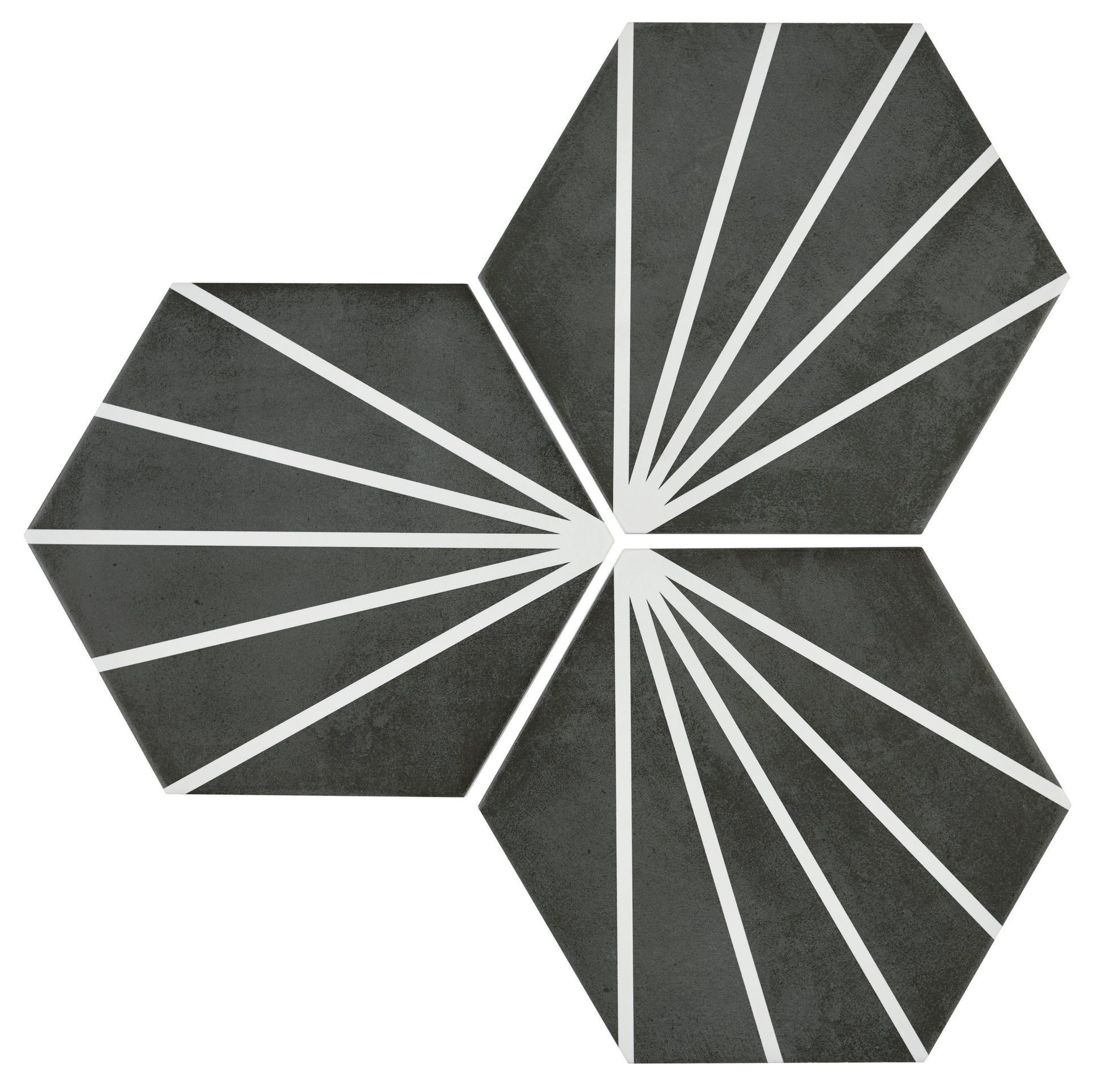 9x10 Palm Bay hexagon Dark Black porcelain tile - Industry Tile