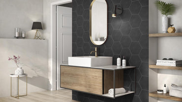 7.8x9 Tribeca Hexagon Black porcelain tile - Industry Tile