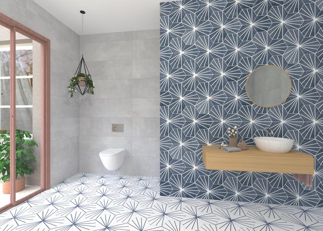 9x10 Palm Bay hexagon Light Blue porcelain tile - Industry Tile