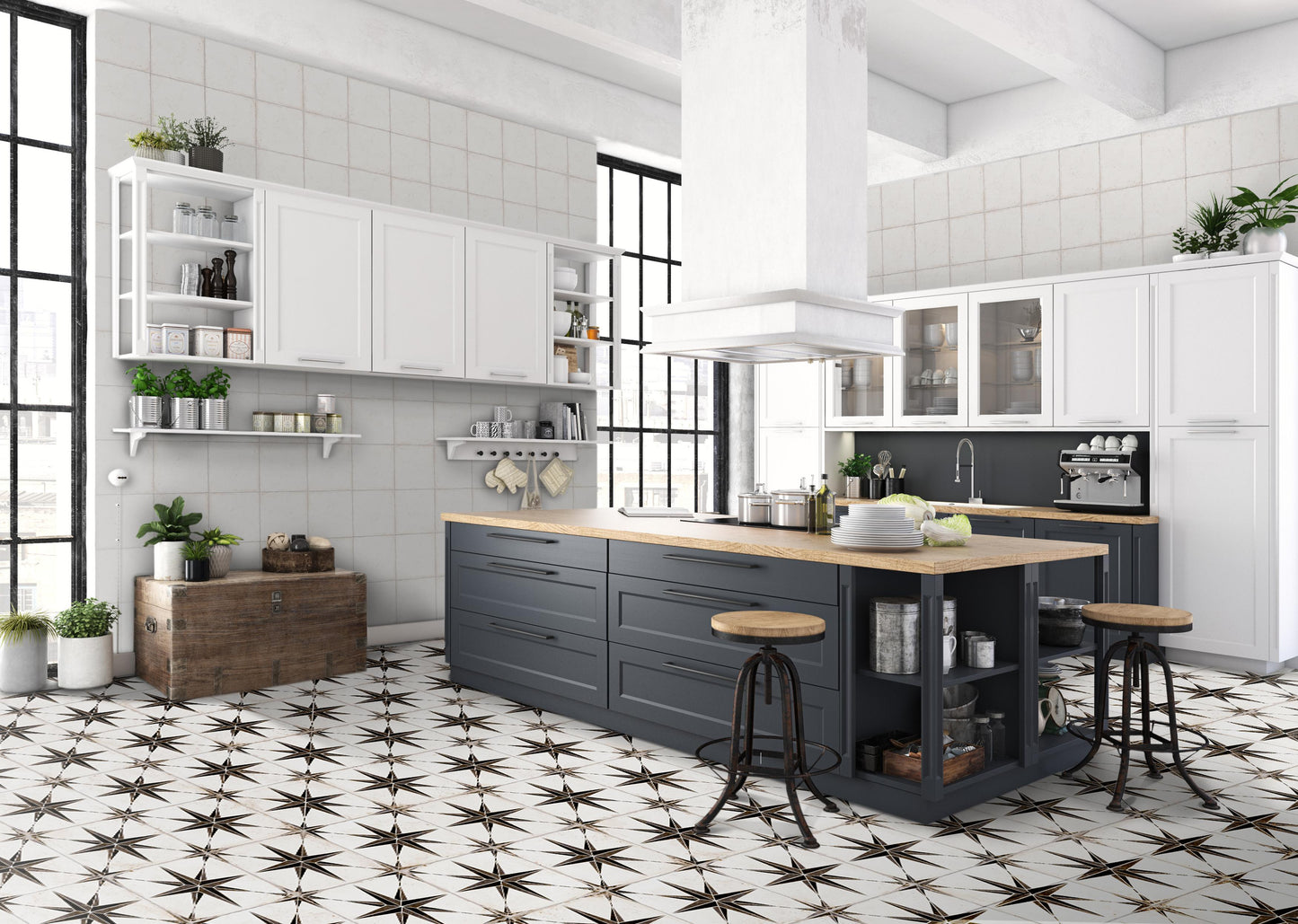 9x9 Star Black porcelain tile - Industry Tile