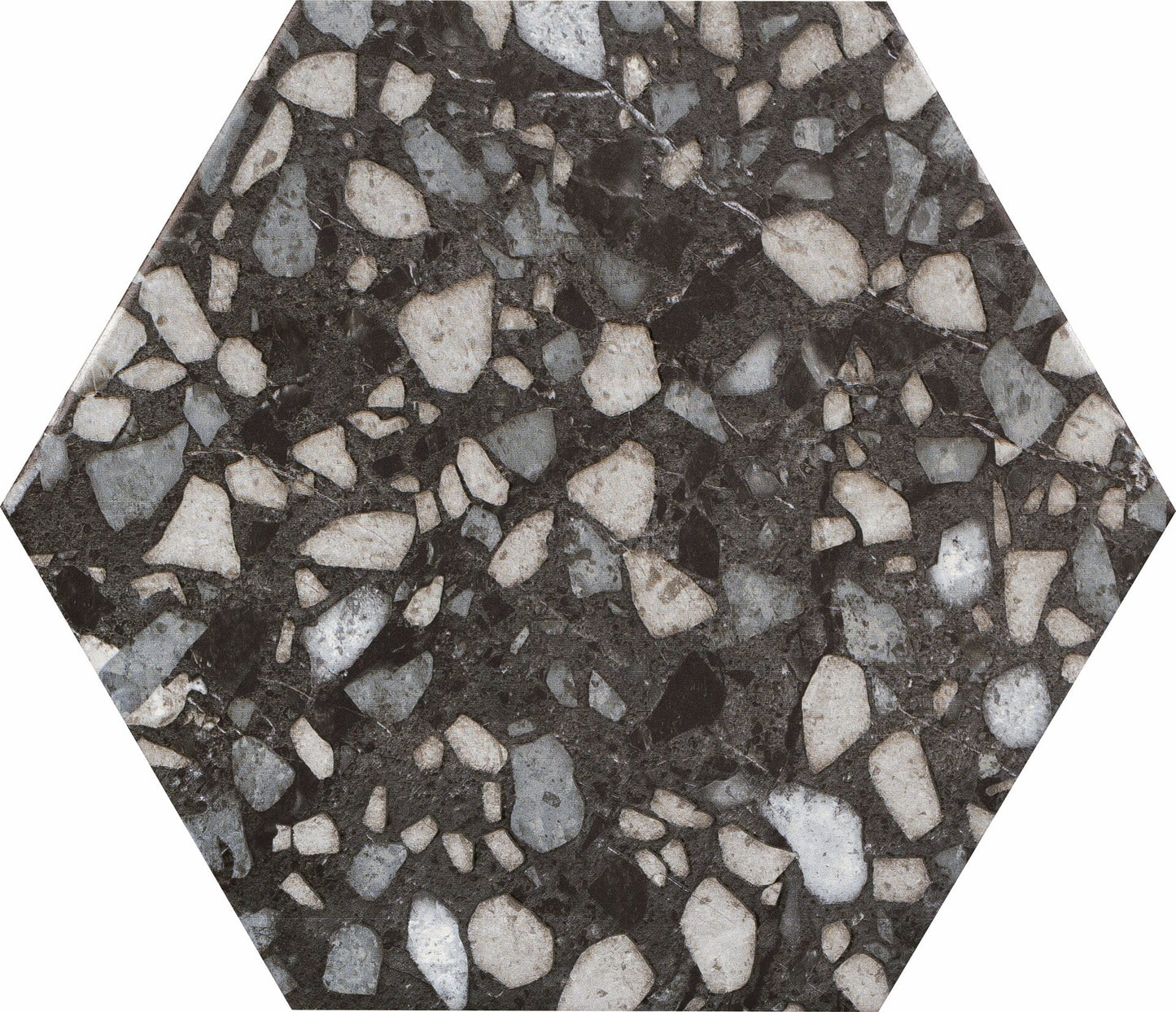 9x10 Hexagon Black Terazzo porcelain tile - Industry Tile